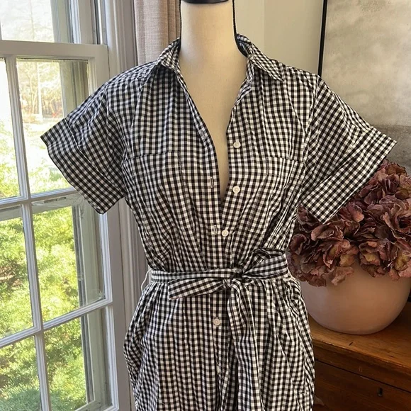 NWT J.Crew Black Gingham Checkered Poplin Midi Shirtdress - Picture 4 of 5
